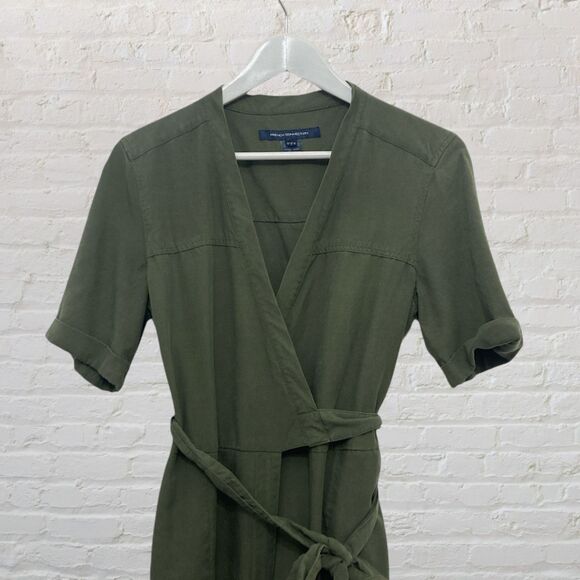 French Connection Olive Tencel Jumpsuit 8 Wrap Tie Military Casual - Picture 5 of 16